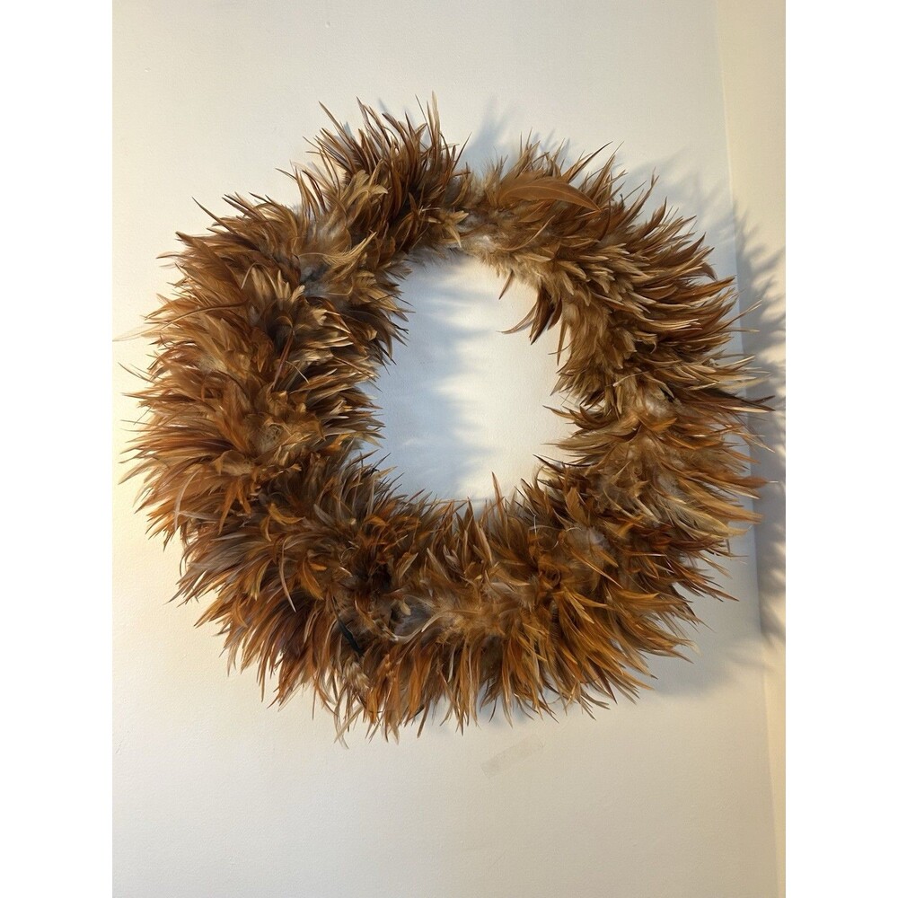 Large Halloween Brown  & Orange Feather Wreath Fall Autumn Door Decor 25”